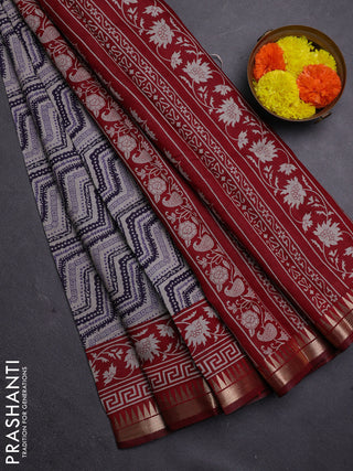 Blue & Maroon Semi Maheshwari Cotton Saree