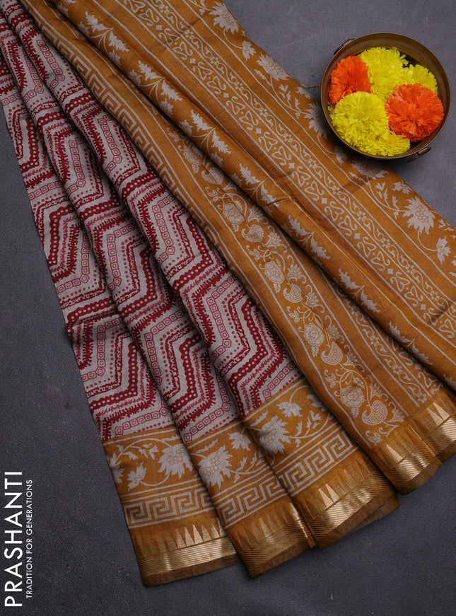 Red & Mustard Yellow Semi Maheshwari Cotton Saree