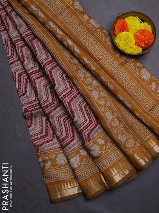 Red & Mustard Yellow Semi Maheshwari Cotton Saree