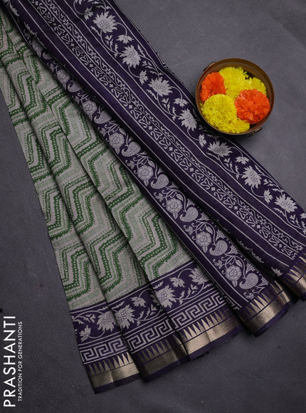 Green & Navy Blue Semi Maheshwari Cotton Saree