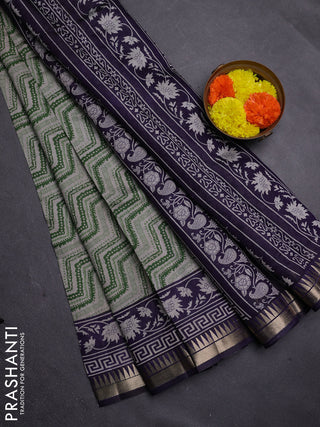 Green & Navy Blue Semi Maheshwari Cotton Saree