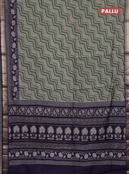 Green & Navy Blue Semi Maheshwari Cotton Saree