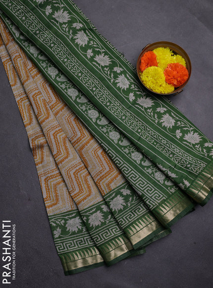 Mustard Yellow & Green Semi Maheshwari Cotton Saree