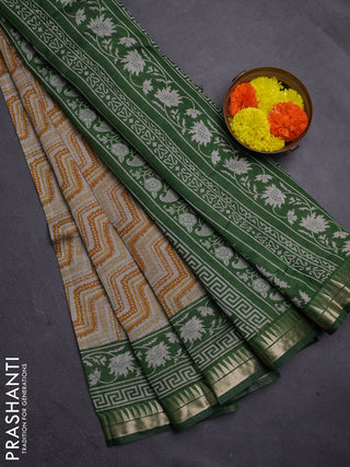 Mustard Yellow & Green Semi Maheshwari Cotton Saree