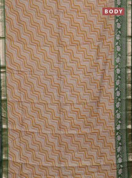 Mustard Yellow & Green Semi Maheshwari Cotton Saree