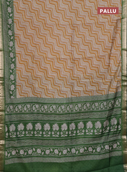Mustard Yellow & Green Semi Maheshwari Cotton Saree