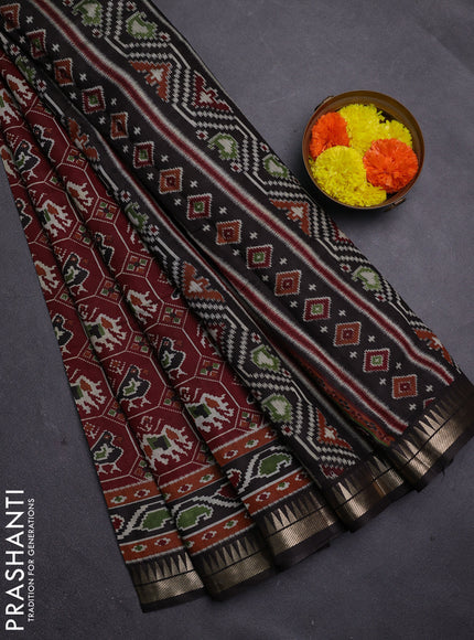 Maroon & Black Semi Maheshwari Cotton Saree