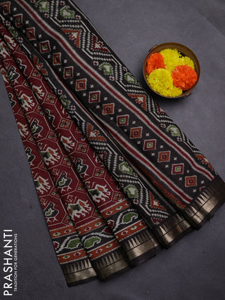 Maroon & Black Semi Maheshwari Cotton Saree