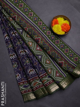 Navy Blue & Green Semi Maheshwari Cotton Saree