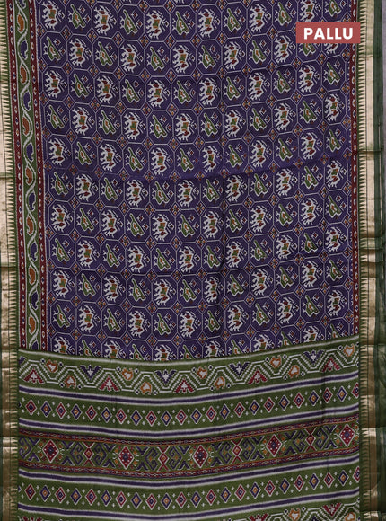 Navy Blue & Green Semi Maheshwari Cotton Saree