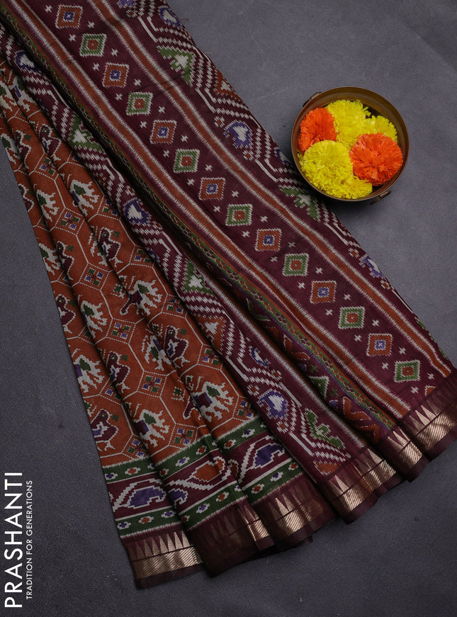 Mustard Yellow & Maroon Semi Maheshwari Cotton Saree