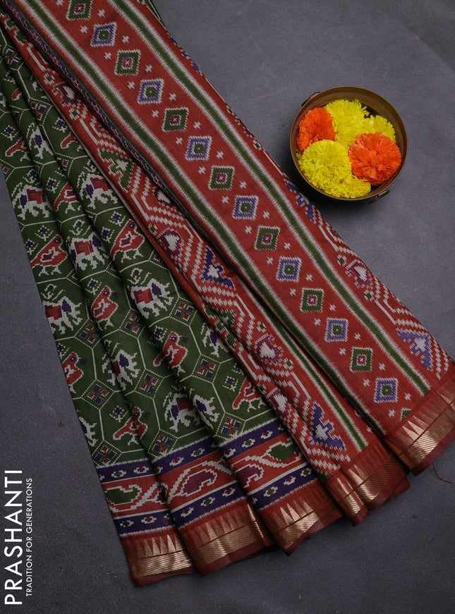 Green & Rust Semi Maheshwari Cotton Saree
