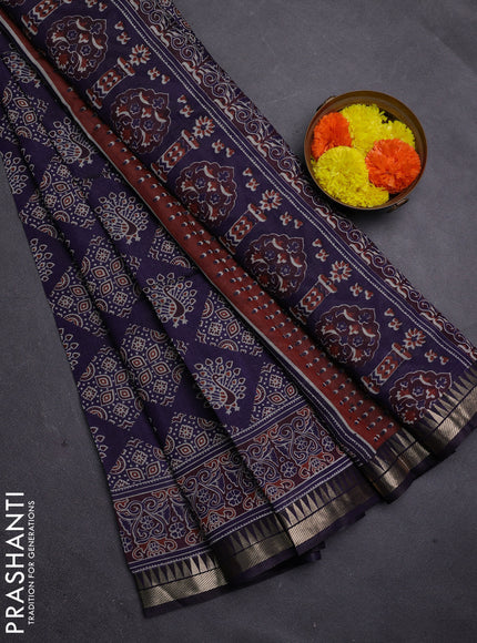 Navy Blue Semi Maheshwari Cotton Saree