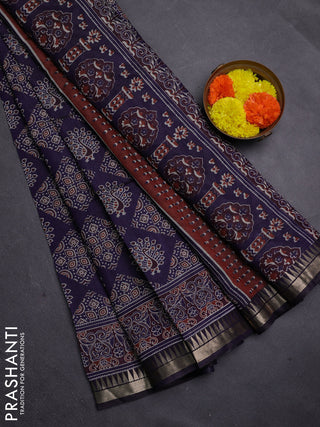 Navy Blue Semi Maheshwari Cotton Saree