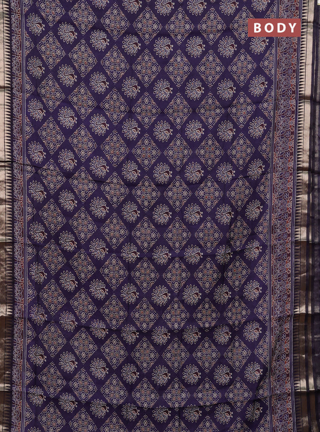 Navy Blue Semi Maheshwari Cotton Saree