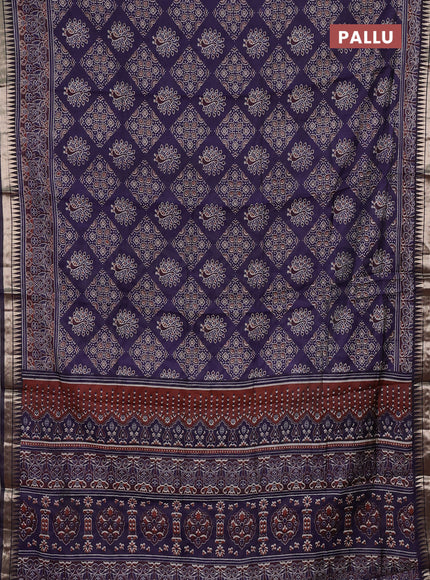 Navy Blue Semi Maheshwari Cotton Saree