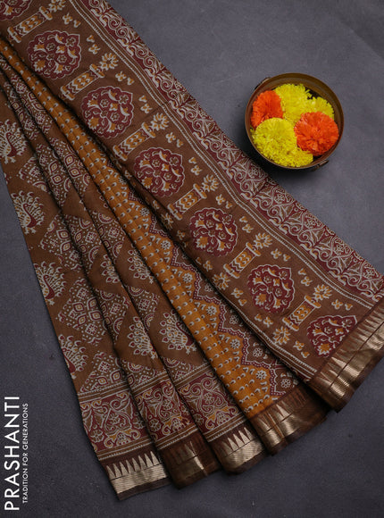 Mustard Green Semi Maheshwari Cotton Saree