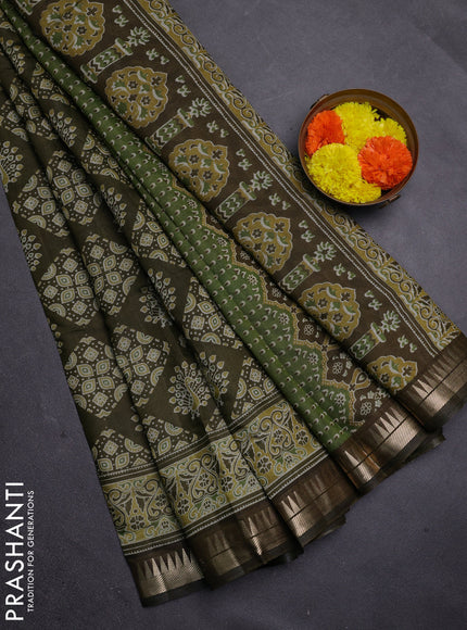 Olive Green Semi Maheshwari Cotton Saree