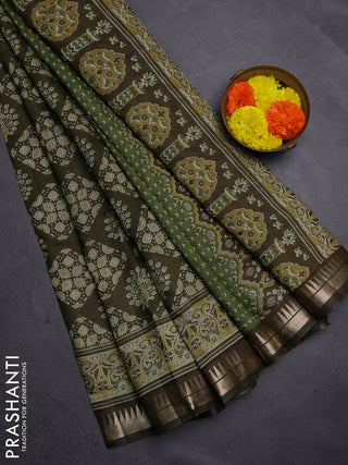 Olive Green Semi Maheshwari Cotton Saree