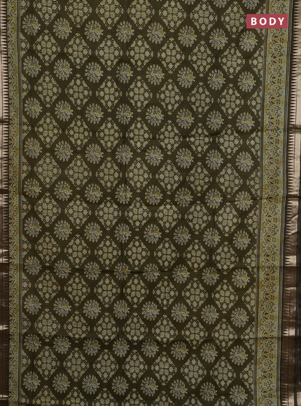 Olive Green Semi Maheshwari Cotton Saree