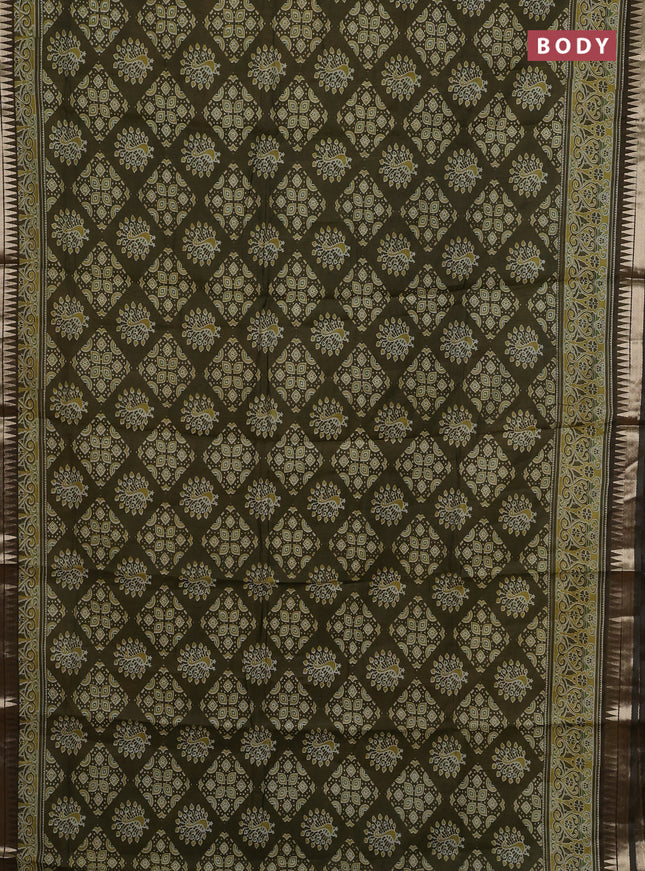 Olive Green Semi Maheshwari Cotton Saree