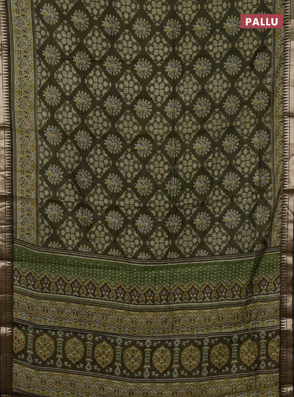 Olive Green Semi Maheshwari Cotton Saree