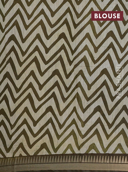 Olive Green Semi Maheshwari Cotton Saree