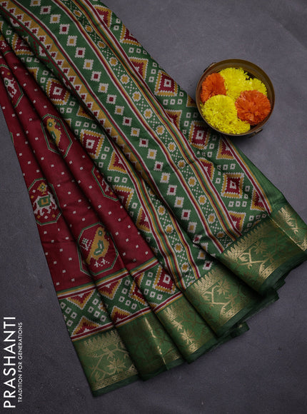 Red & Green Semi Maheshwari Cotton Saree