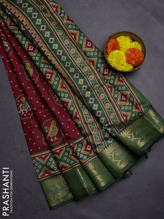 Red & Green Semi Maheshwari Cotton Saree