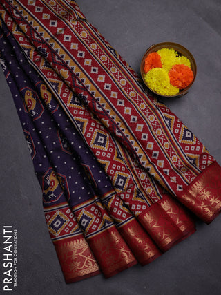 Blue & Maroon Semi Maheshwari Cotton Saree