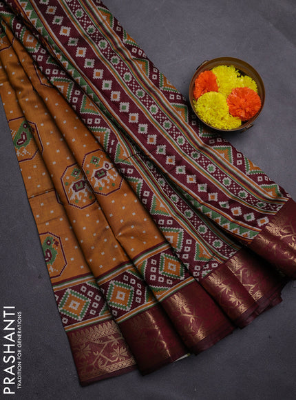 Mustard Yellow & Maroon Semi Maheshwari Cotton Saree