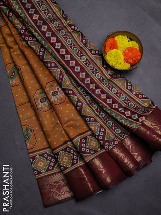Mustard Yellow & Maroon Semi Maheshwari Cotton Saree