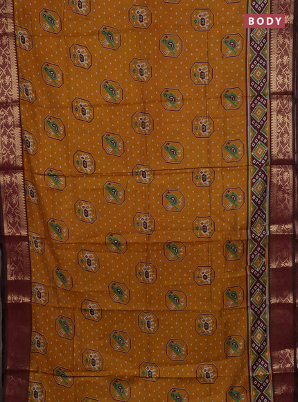 Mustard Yellow & Maroon Semi Maheshwari Cotton Saree