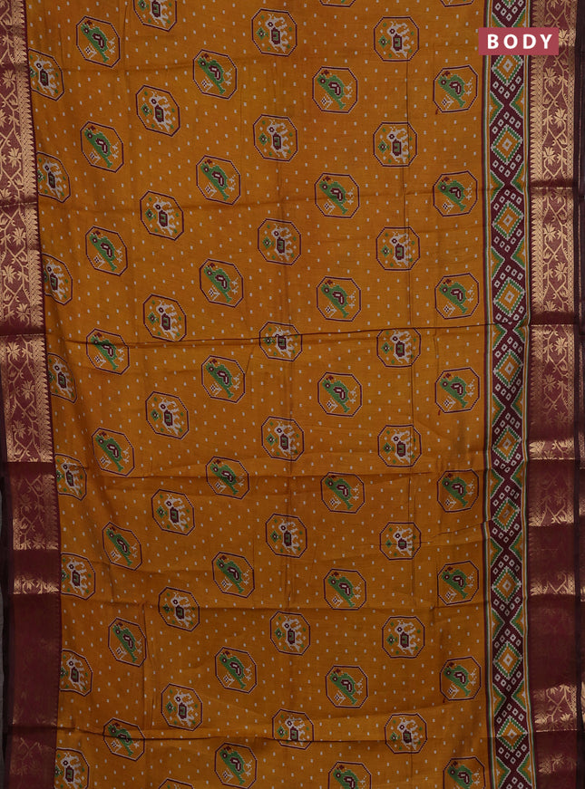 Mustard Yellow & Maroon Semi Maheshwari Cotton Saree