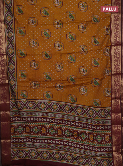 Mustard Yellow & Maroon Semi Maheshwari Cotton Saree