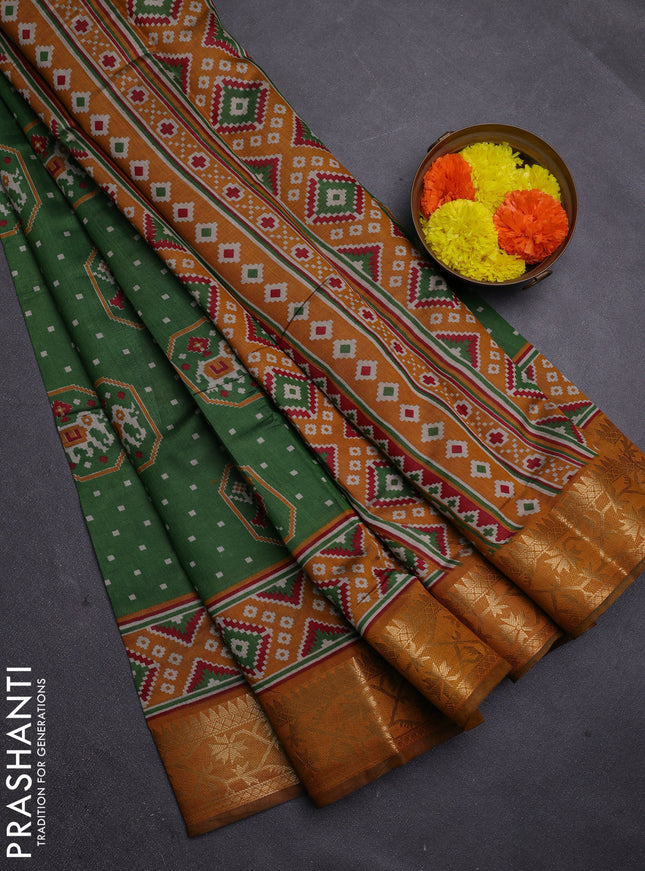 Green & Mustard Yellow Semi Maheshwari Cotton Saree