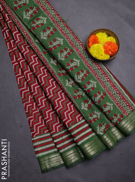 Maroon & Green Semi Maheshwari Cotton Saree