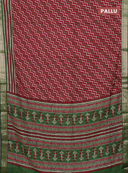 Maroon & Green Semi Maheshwari Cotton Saree
