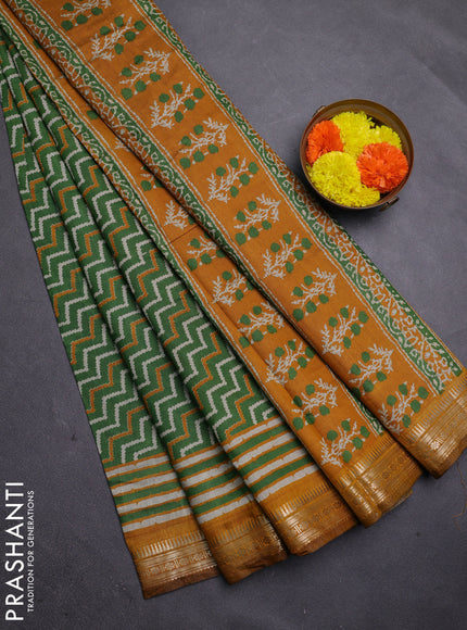 Green & Mustard Yellow Semi Maheshwari Cotton Saree
