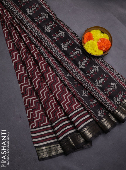 Wine & Black Semi Maheshwari Cotton Saree