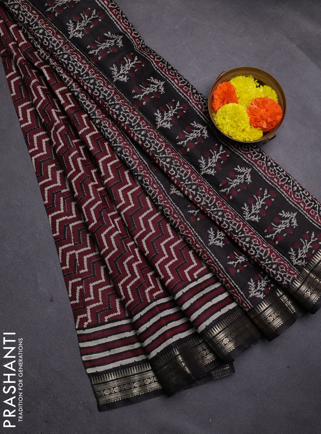 Wine & Black Semi Maheshwari Cotton Saree