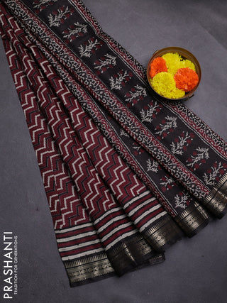 Wine & Black Semi Maheshwari Cotton Saree