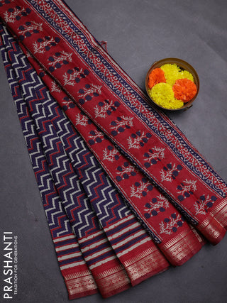 Navy Blue & Maroon Semi Maheshwari Cotton Saree