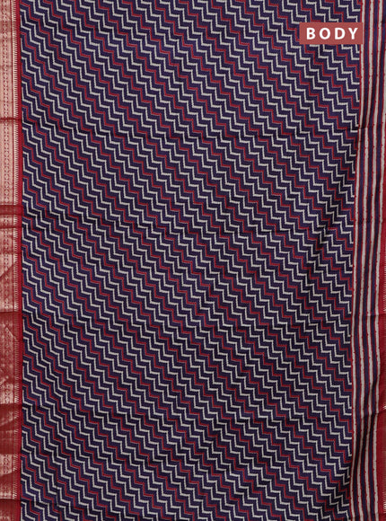 Navy Blue & Maroon Semi Maheshwari Cotton Saree