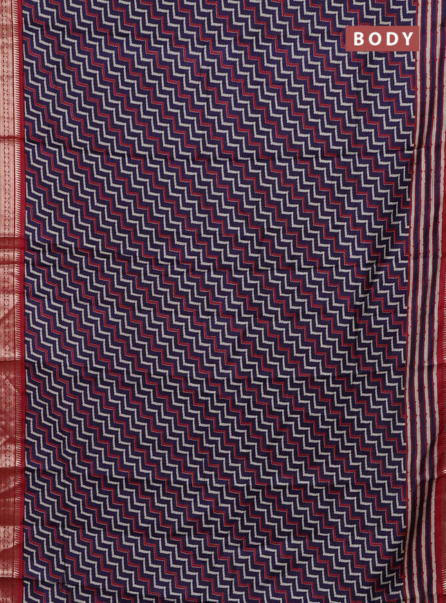 Navy Blue & Maroon Semi Maheshwari Cotton Saree