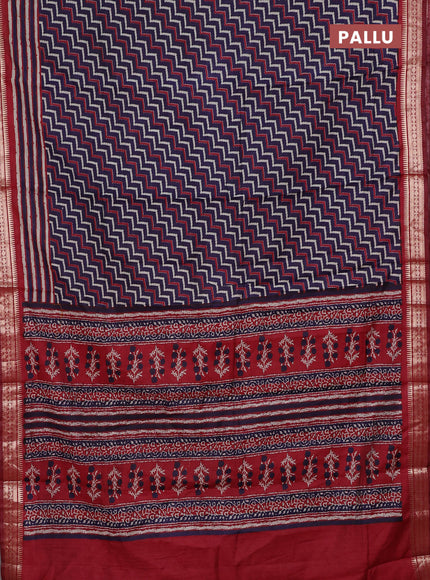 Navy Blue & Maroon Semi Maheshwari Cotton Saree