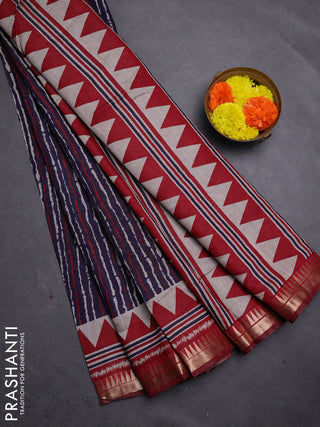 Navy Blue & Maroon Semi Maheshwari Cotton Saree