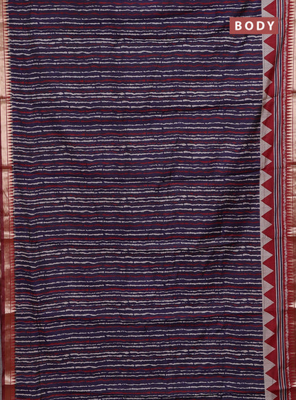 Navy Blue & Maroon Semi Maheshwari Cotton Saree