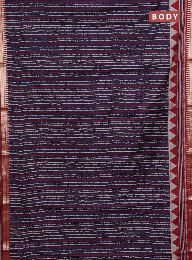 Navy Blue & Maroon Semi Maheshwari Cotton Saree