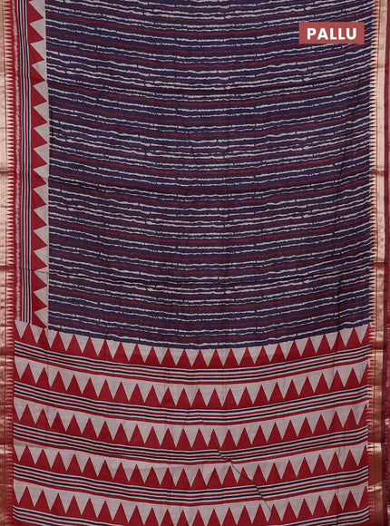 Navy Blue & Maroon Semi Maheshwari Cotton Saree